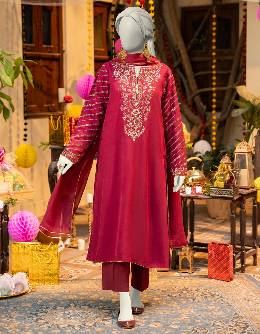 junaid jamshed formal dresses Chiffon Magenta Stitched Suit